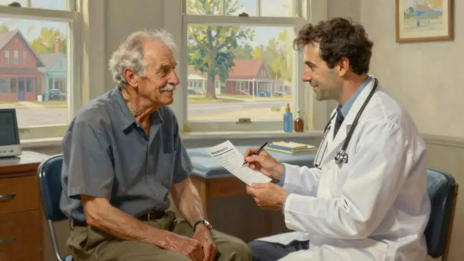 Older adult consulting with a clinician regarding preventive care
