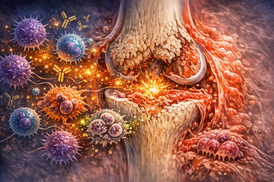 Image of the immune response in a joint with rheumatoid arthritis