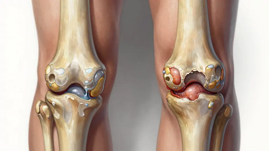 Image of a normal joint vs a joint with rheumatoid arthritis