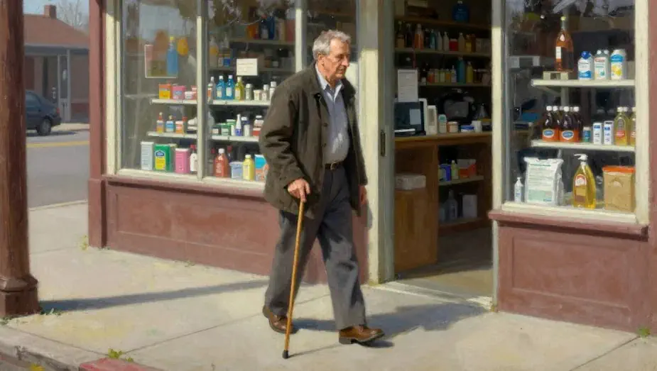 A middle-aged man using a cane due to joint pain